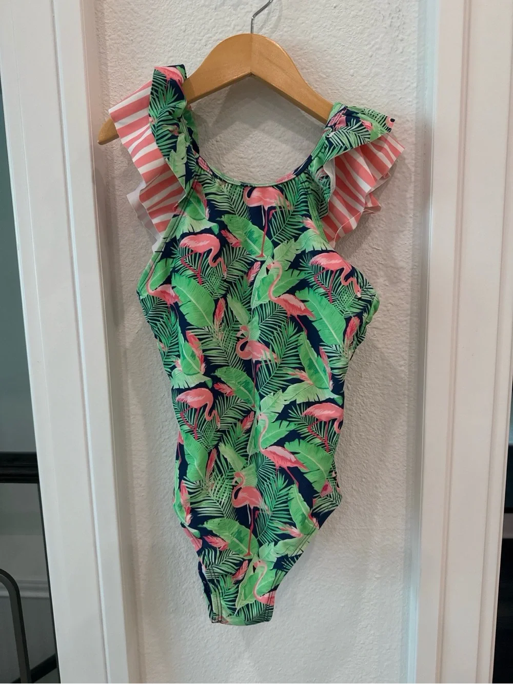 RuffleButts Girls Tropical Flamingo Ruffle One Piece Swimsuit Size 7